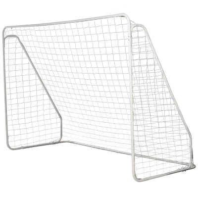 HOMCOM But de football ch&acirc;ssis m&eacute;tal &eacute;poxy filet PE - piquets inclus - blanc
