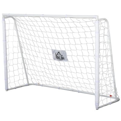 HOMCOM But de football ch&acirc;ssis m&eacute;tal filet PE - piquets & outil inclus - blanc
