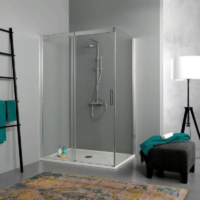 KIAMAMI VALENTINA CABINE DE DOUCHE 70x130 PORTE COULISSANTE AVEC C&Ocirc;T&Eacute; FIXE EN CRYSTAL