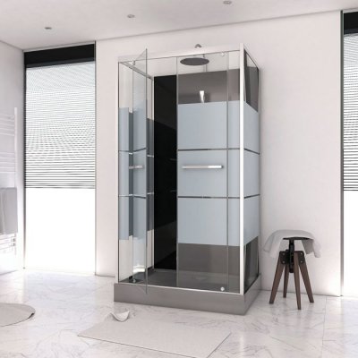 AURLANE Cabine de douche avec portes s&eacute;rigraphi&eacute;es - Gris - 110 x 80 x 235 cm