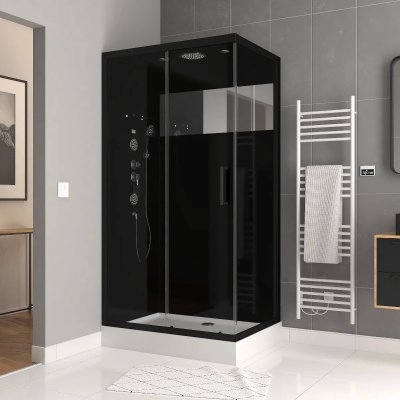 AURLANE Cabine de Douche Black Mirror 2 Rectangle - Noir - 110 x 80 x 220 cm