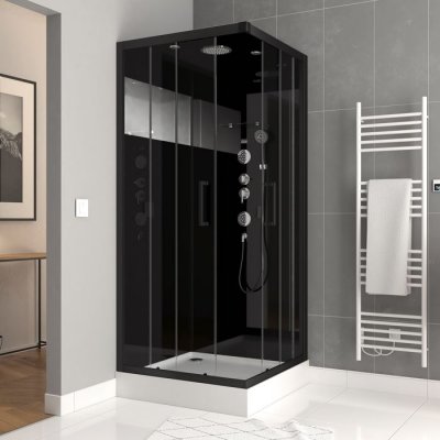 AURLANE Cabine de douche hydromassante carr&eacute;e noir Galedo Mirror 90 x 90 cm