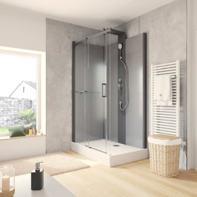 SCHULTE Cabine de douche int&eacute;grale Korsika noire  120 x 80 cm ouverture gauche