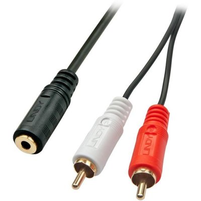 LINDY C&acirc;ble audio Premium 2 x RCA (Cinch) vers jack 3,5mm femelle, 25cm