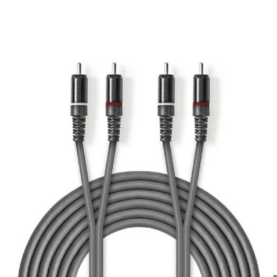 NEDIS C&acirc;ble audio st&eacute;r&eacute;o 2x rca m&acirc;les - 2x rca m&acirc;les 1,5 m gris