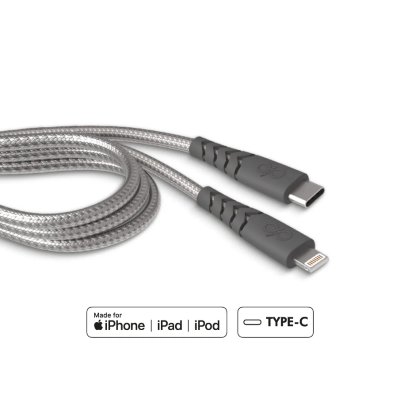 BIGBEN CONNECTED C&acirc;ble chargeur renforc&eacute; Force Power Lightning MFI Type C 1.2 m Gris