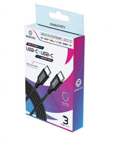ONIVERSE C&acirc;ble de charge rapide tress&eacute;  USB-C vers USB-C 3 m Noir