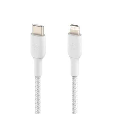 BELKIN C&acirc;ble Lightning  vers USB-C 1m blanc tr&eacute;ss&eacute;