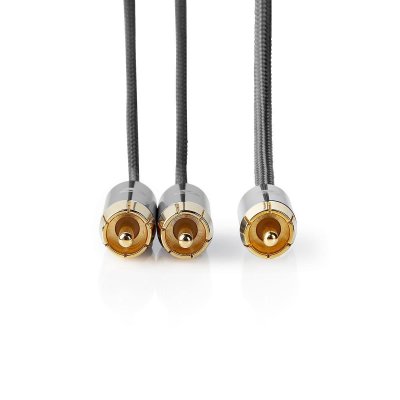 NEDIS C&acirc;ble subwoofer rca m&acirc;le vers 2x rca m&acirc;les 3,0 m gun m&eacute;tal tress&eacute;