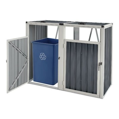 PRO.TEC Cache poubelle Tarbek 2 places avec portes &agrave; poign&eacute;e 121 x 146 x 82 cm gris anthracite
