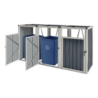 PRO.TEC Cache poubelle Tarbek 3 places avec portes &agrave; poign&eacute;e 121 x 219 x 82 cm gris anthracite