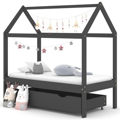 Cadre de lit d'enfant avec un tiroir Gris fonc&eacute; Pin 70x140 cm vidaXL