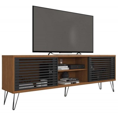  Caemmum Meuble TV 72 Pouces Ch&ecirc;ne et Noir Pieds M&eacute;tal