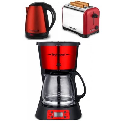 TECHWOOD Cafeti&egrave;re Programmable - Inox - Rouge - 1.5L - 1000W - Syst&egrave;me Anti-Goutte