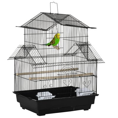 PAWHUT Cage &agrave; oiseaux design maison  50x41x63cm Noir