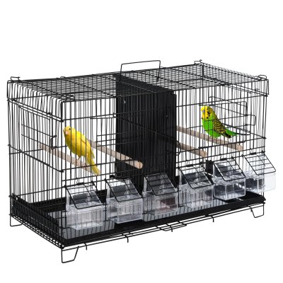 PAWHUT Cage &agrave; oiseaux mangeoires per 59x29x35cm Noir