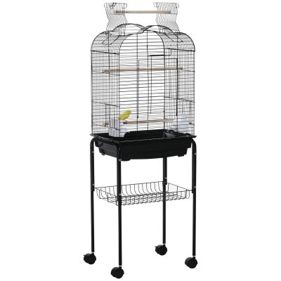 PAWHUT Cage &agrave; oiseaux voli&egrave;re amovible sur roulettes avec accessoires