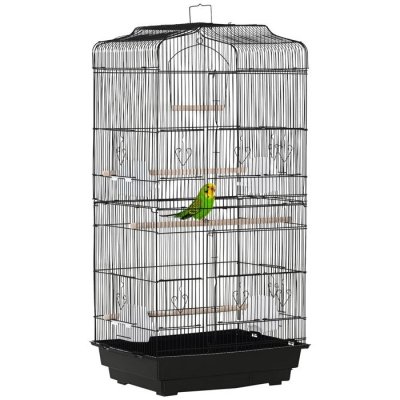 PAWHUT Cage &agrave; oiseaux voli&egrave;re avec perchoirs mangeoires noir