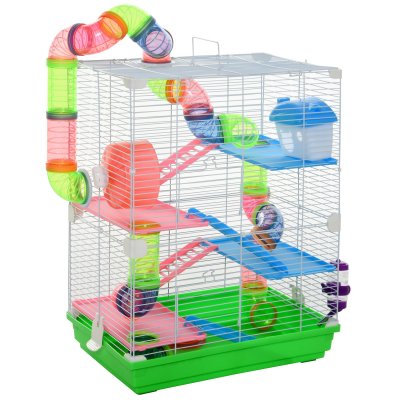 PAWHUT Cage pour hamster souris rongeur 4 &eacute;tages multi-&eacute;quipements vert