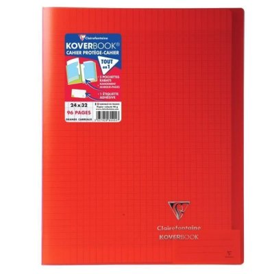CLAIREFONTAINE Cahier piqu&eacute; polypro Koverbook 24x32cm 48 pages grands carreaux rouge transparent