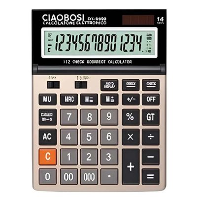 AVIZAR Calculatrice Electronique 14 Chiffres Compacte et Ergonomique pour Bureau et Comptabilit&eacute; Noir