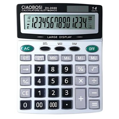 AVIZAR Calculatrice Electronique de Bureau 14 Chiffres Double Alimentation Gris
