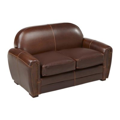 VENTE UNIQUE Canap&eacute; 2 places club 100% cuir vieilli BAUDOIN - Marron 
