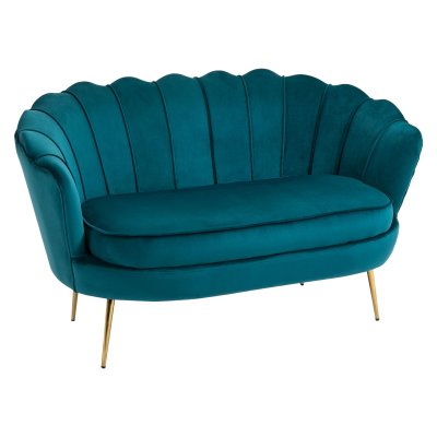 HOMCOM Canap&eacute; 2 places design coquillage pieds dor&eacute;s velours bleu canard