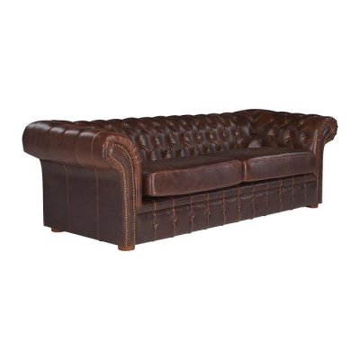 VENTE UNIQUE Canap&eacute; 3 places chesterfield CLOTAIRE 100% cuir vieilli 