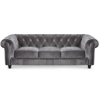 MENZZO Canap&eacute; 3 places Chesterfield Velours Argent