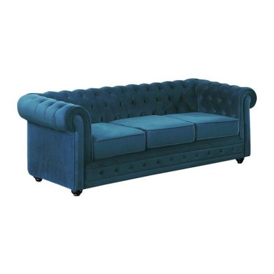 VENTE UNIQUE Canap&eacute; 3 places CHESTERFIELD - Velours bleu canard 