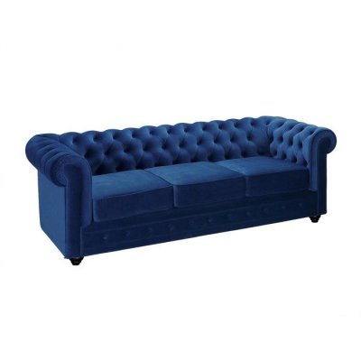 VENTE UNIQUE Canap&eacute; 3 places chesterfield - Velours bleu roi - Bleu roi