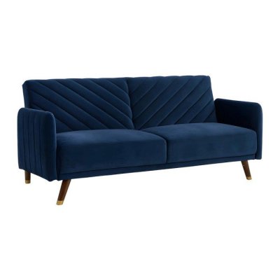 VENTE UNIQUE Canap&eacute; 3 places convertible clic-clac en velours JORIS - Bleu nuit