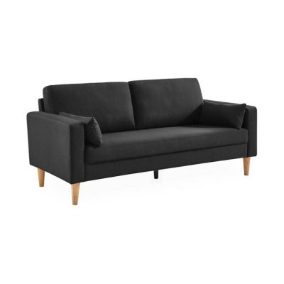 SWEEEK Canap&eacute; 3 places fixe droit en tissu gris chin&eacute; fonc&eacute;, pieds bois scandinave - Bjorn