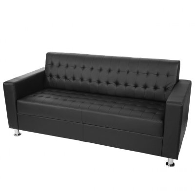MENDLER Canap&eacute; 3 places kunda, sofa de salon, similicuir, pieds m&eacute;talliques ~ noir