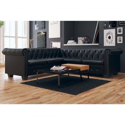 VIDAXL Canap&eacute; chersterfield 5 places cuir artificiel noir