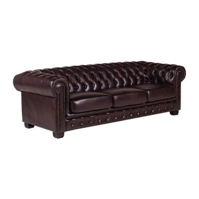 VENTE UNIQUE Canap&eacute; chesterfield 4 places BRENTON 100% cuir de buffle bordeaux