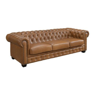 VENTE UNIQUE Canap&eacute; chesterfield 4 places BRENTON 100% cuir de buffle - Caramel vintage