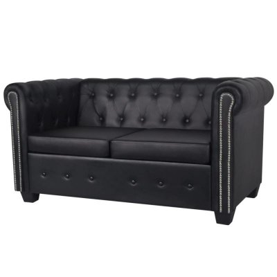 VIDAXL Canap&eacute; chesterfield de 2 places noir