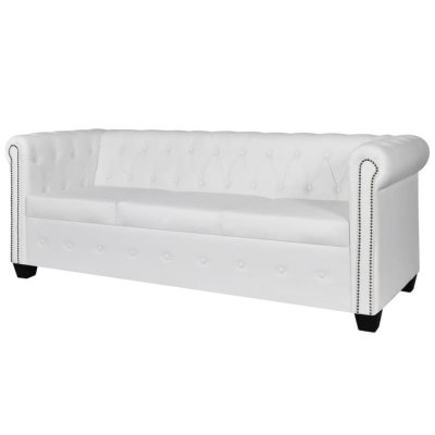 VIDAXL Canap&eacute; chesterfield de 3 places blanc
