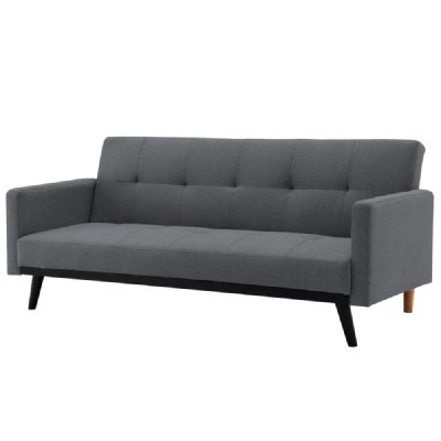 CONCEPT USINE Canap&eacute; convertible 3 places en tissu gris fonc&eacute; pieds noirs LEON
