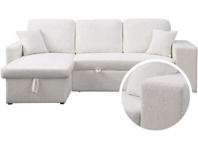 HABITAT ET JARDIN Canap&eacute; d'angle bouclettes convertible/reversible ""Axel"" - 3 Places - Blanc