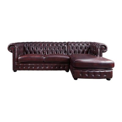 VENTE UNIQUE Canap&eacute; d'angle chesterfield BRENTON 100% cuir de buffle - Bordeaux- Angle droit