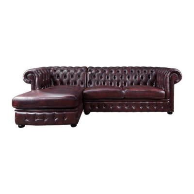 VENTE UNIQUE Canap&eacute; d'angle chesterfield BRENTON 100% cuir de buffle - Bordeaux- Angle gauche