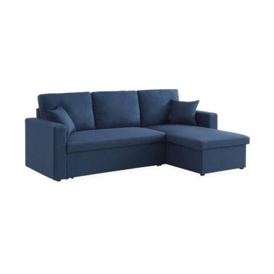 SWEEEK Canap&eacute; d'angle convertible 3 places en tissu bleu