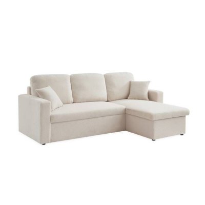 SWEEEK Canap&eacute; d'angle convertible bouclettes blanches