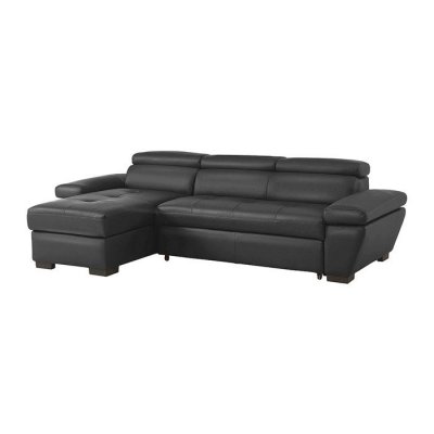 VENTE UNIQUE Canap&eacute; d'angle convertible en cuir JONOVA - Anthracite - Angle gauche 