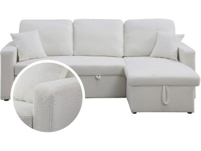 HABITAT ET JARDIN Canap&eacute; d'angle convertible/reversible avec coffre ""Alain"" - 3 places - Bouclettes - Blanc