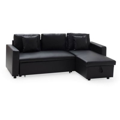 HAPPY GARDEN Canap&eacute; d'angle convertible simili cuir CLARK 3 places noir