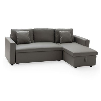 HAPPY GARDEN Canap&eacute; d'angle convertible simili cuir CLARK 3 places taupe